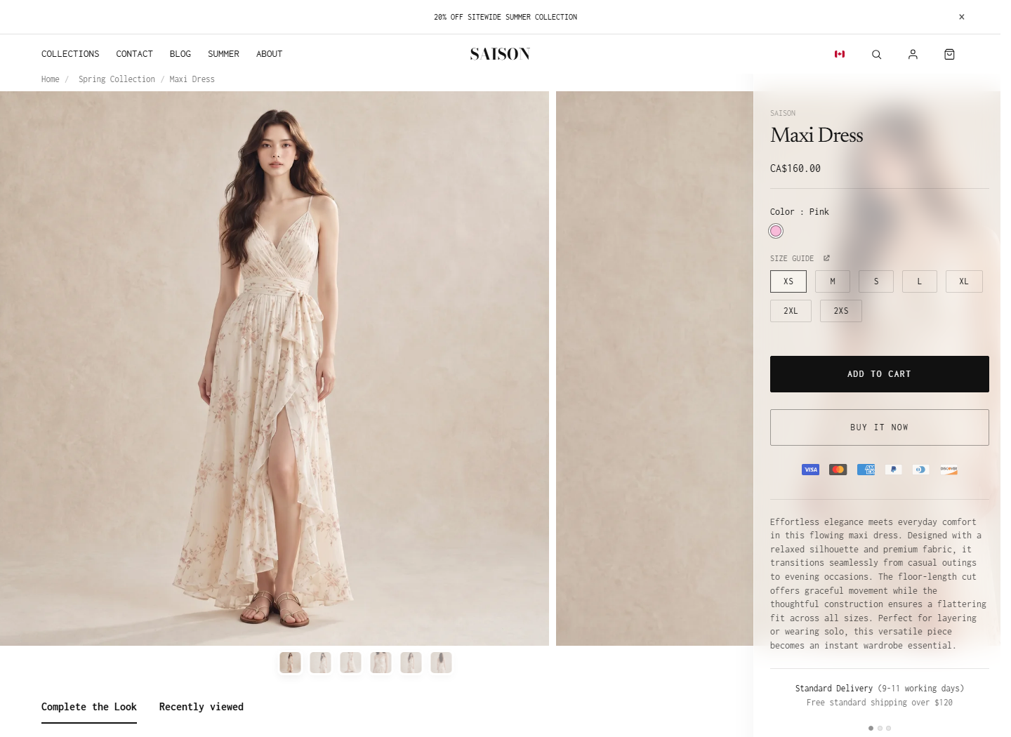 SAISON Runway product page with product media and sticky purchase rail
